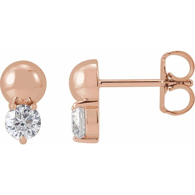14K Gold Natural Diamond Solitaire Bead Earrings