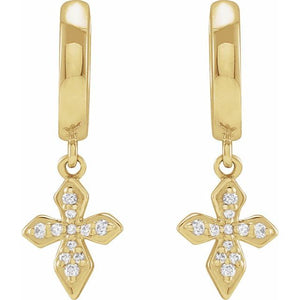14K White Gold Hinged Hoop Earrings with 1/10 CTW Natural Diamond Cross Design