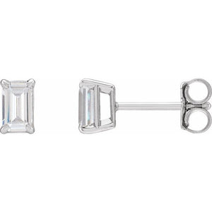 14K Gold Claw Prong Lab-Grown Diamond Emerald Earrings