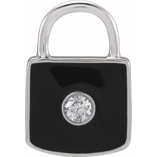 .035 Ct Natural Diamond And White Enamel Lock Charm/Pendant