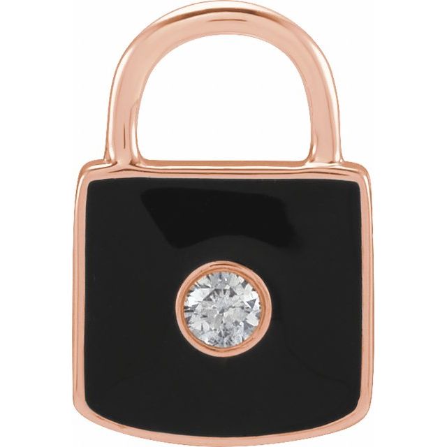.035 Ct Natural Diamond And White Enamel Lock Charm/Pendant