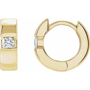 14K Gold Natural Diamond Hinged Huggie Earrings - Options Available