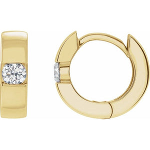 14K Gold Natural Diamond Hinged Huggie Earrings - Options Available