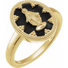 14K Yellow Gold Black Enamel Miraculous Medal Oval Ring