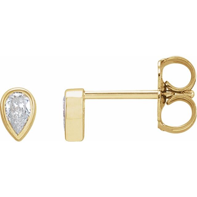 14K Gold Natural Diamond Micro Pear Bezel Earrings - Options Available