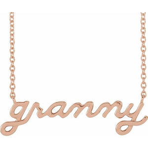 Heart Lowercase Script Granny Necklace in 14K Gold and Platinum
