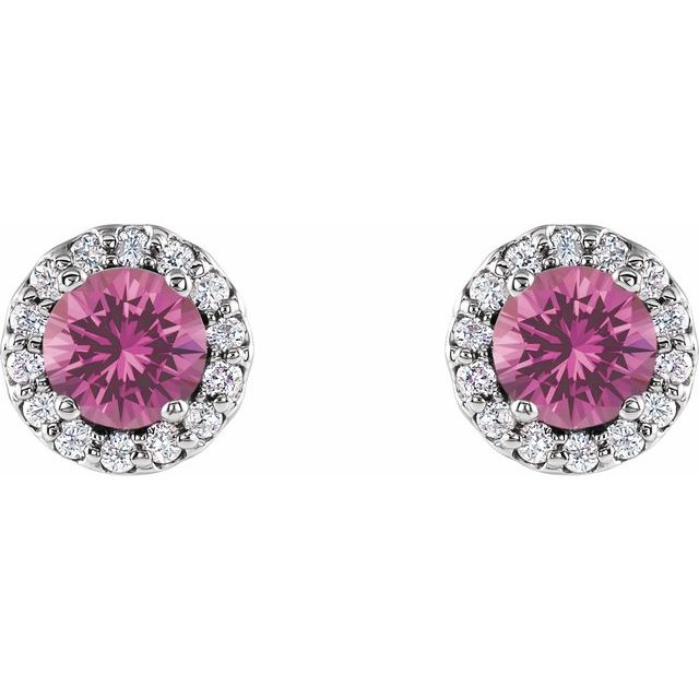 Natural Pink Sapphire And 1/10 Ctw Natural Diamond Earrings | 14K Gold, Silver & Platinum options* | 1/10 CTW | Round | Friction Backs | Polished