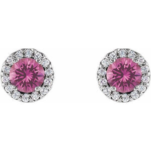 Natural Pink Sapphire And 1/10 Ctw Natural Diamond Earrings | 14K Gold, Silver & Platinum options* | 1/10 CTW | Round | Friction Backs | Polished