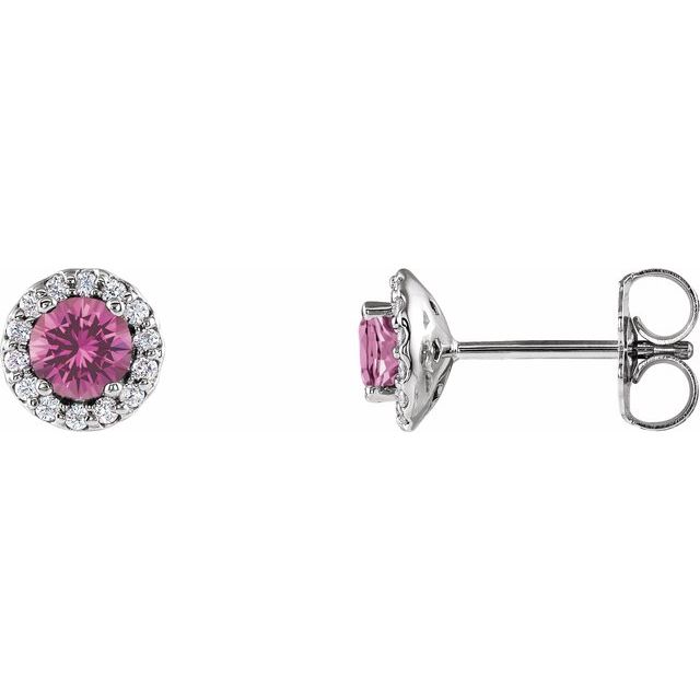 Natural Pink Sapphire And 1/10 Ctw Natural Diamond Earrings | 14K Gold, Silver & Platinum options* | 1/10 CTW | Round | Friction Backs | Polished