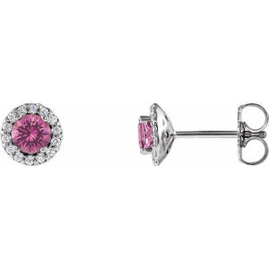Natural Pink Sapphire And 1/10 Ctw Natural Diamond Earrings | 14K Gold, Silver & Platinum options* | 1/10 CTW | Round | Friction Backs | Polished