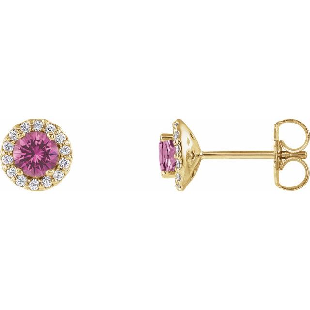Natural Pink Sapphire And 1/10 Ctw Natural Diamond Earrings | 14K Gold, Silver & Platinum options* | 1/10 CTW | Round | Friction Backs | Polished