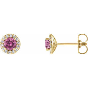 Natural Pink Sapphire And 1/10 Ctw Natural Diamond Earrings | 14K Gold, Silver & Platinum options* | 1/10 CTW | Round | Friction Backs | Polished