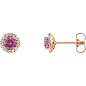 Natural Pink Sapphire And 1/10 Ctw Natural Diamond Earrings | 14K Gold, Silver & Platinum options* | 1/10 CTW | Round | Friction Backs | Polished