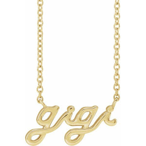 Lowercase Script Gigi Name Necklace in 14K Gold and Platinum