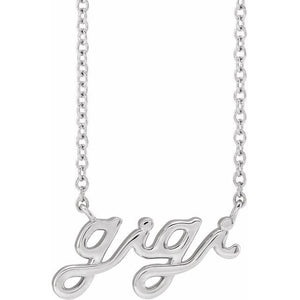 Lowercase Script Gigi Name Necklace in 14K Gold and Platinum