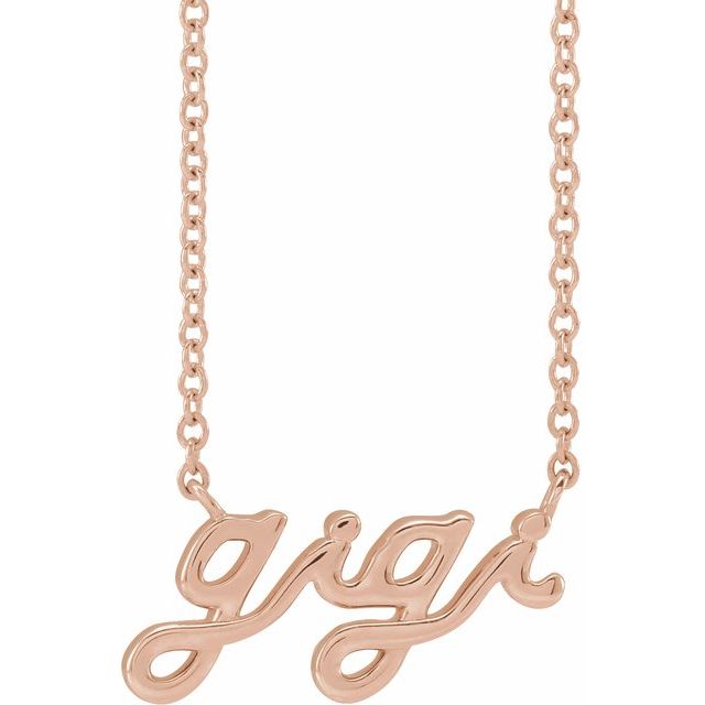 Lowercase Script Gigi Name Necklace in 14K Gold and Platinum