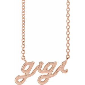 Lowercase Script Gigi Name Necklace in 14K Gold and Platinum