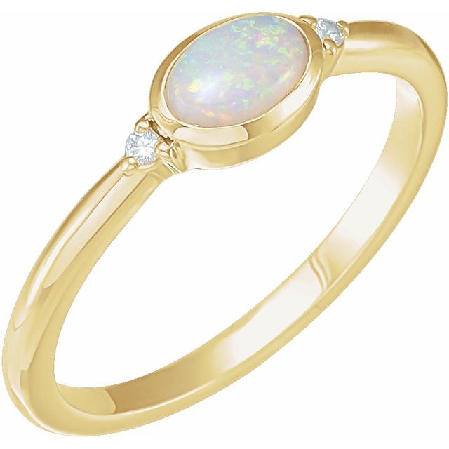 14K Gold Turquoise and Diamond Bezel-Set Cabochon Ring