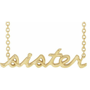 Lowercase Script Sister Necklace in 14K Gold and Platinum
