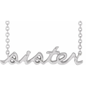 Lowercase Script Sister Necklace in 14K Gold and Platinum