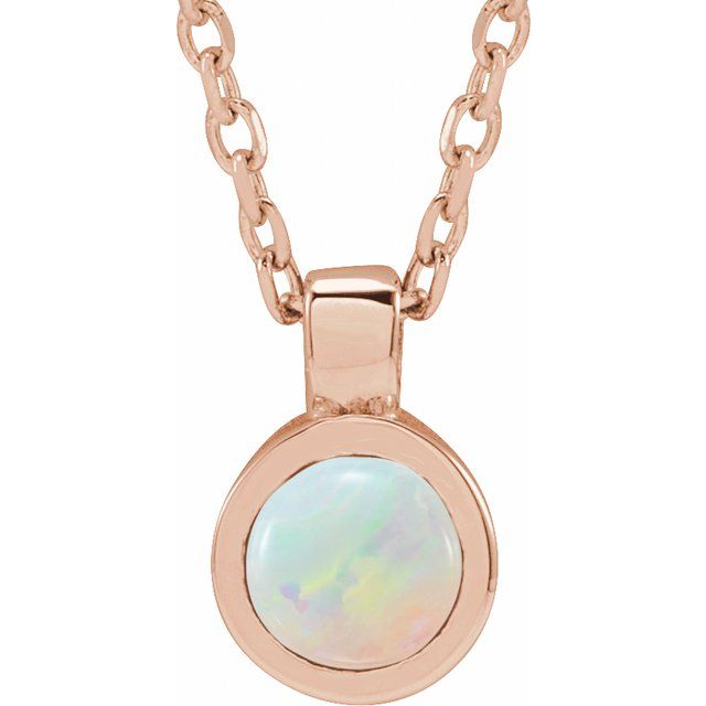 14K Rose Gold Bezel-Set Necklace with Natural White Opal - Adjustable 16-18" Length