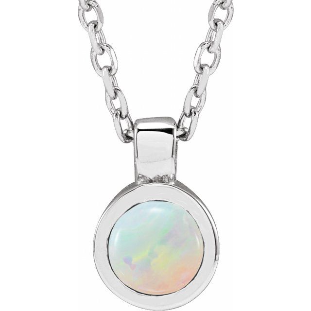 14K Rose Gold Bezel-Set Necklace with Natural White Opal - Adjustable 16-18" Length