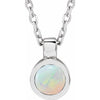 14K Rose Gold Bezel-Set Necklace with Natural White Opal - Adjustable 16-18