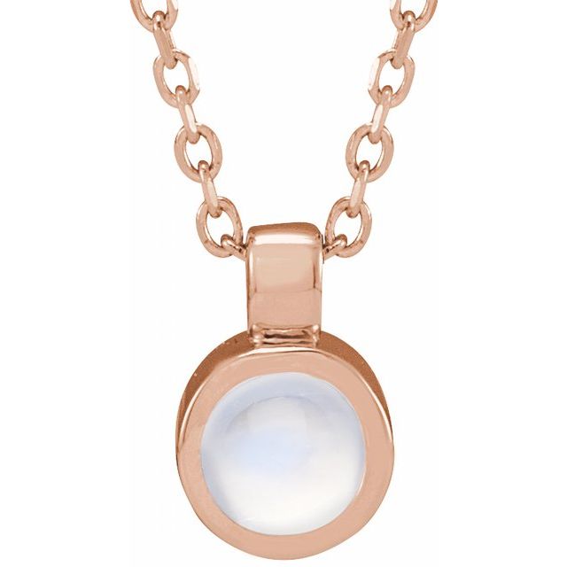 14K Rose Gold Bezel-Set Necklace with Natural White Opal - Adjustable 16-18" Length