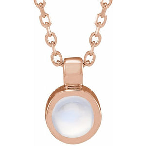 14K Rose Gold Bezel-Set Necklace with Natural White Opal - Adjustable 16-18