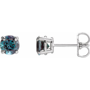 Lab-Grown Alexandrite 4-Claw Prong Basket Earrings