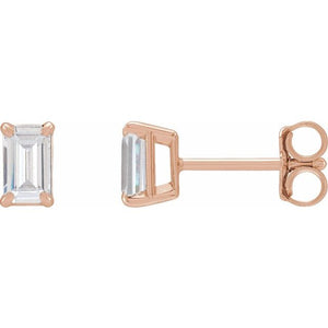14K Gold Claw Prong Lab-Grown Diamond Emerald Earrings