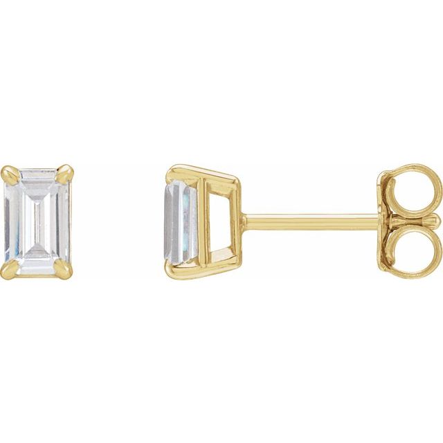 14K Gold Claw Prong Lab-Grown Diamond Emerald Earrings