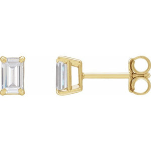 14K Gold Claw Prong Lab-Grown Diamond Emerald Earrings