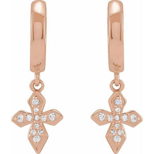 14K White Gold Hinged Hoop Earrings with 1/10 CTW Natural Diamond Cross Design