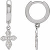 14K White Gold Hinged Hoop Earrings with 1/10 CTW Natural Diamond Cross Design