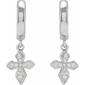 14K White Gold Hinged Hoop Earrings with 1/10 CTW Natural Diamond Cross Design