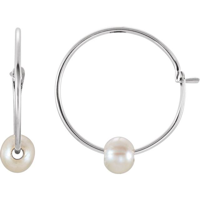 Cultured White Freshwater Pearl Youth Hoop Earrings | 14K Gold options* | 3 Mm | Hinged | Polished