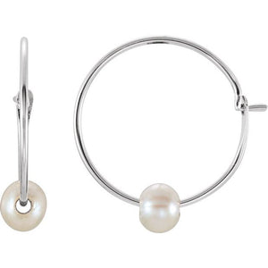 Cultured White Freshwater Pearl Youth Hoop Earrings | 14K Gold options* | 3 Mm | Hinged | Polished