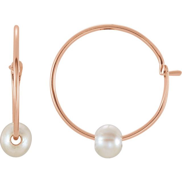 Cultured White Freshwater Pearl Youth Hoop Earrings | 14K Gold options* | 3 Mm | Hinged | Polished