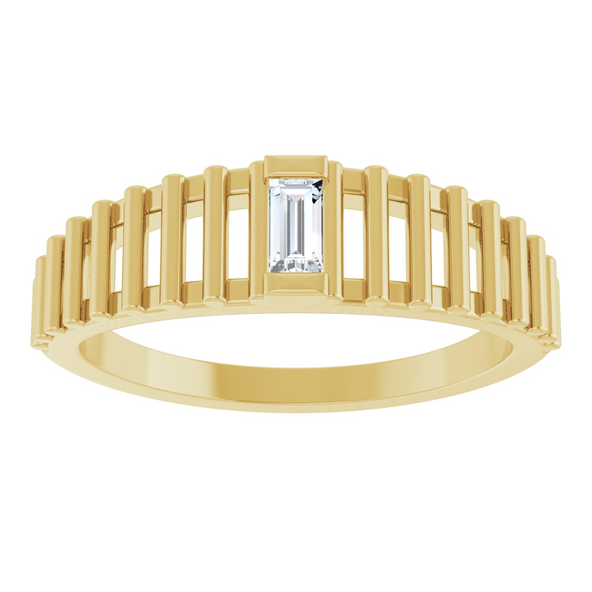 Use the Straight Baguette Solitaire Ring, 14K White / Yellow Gold, Straight Baguette, 1/10 Ctw Natural Diamond Solitaire Ring to create alt text