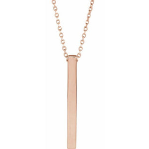 Engravable Four-Sided Vertical Bar Necklace in 14K Gold, Sterling Silver and Platinum