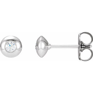 14K Gold Natural Diamond Domed Bezel-Set Earrings - Options Available