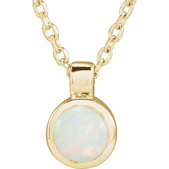 14K Rose Gold Bezel-Set Necklace with Natural White Opal - Adjustable 16-18" Length