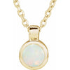 14K Rose Gold Bezel-Set Necklace with Natural White Opal - Adjustable 16-18