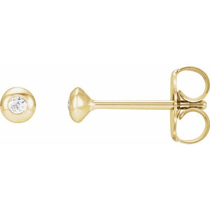 14K Gold Natural Diamond Domed Bezel-Set Earrings - Options Available