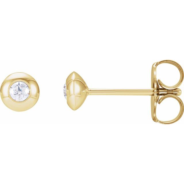 14K Gold Natural Diamond Domed Bezel-Set Earrings - Options Available