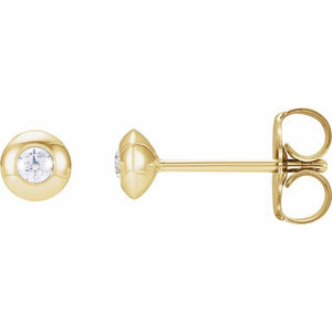 14K Gold Natural Diamond Domed Bezel-Set Earrings - Options Available