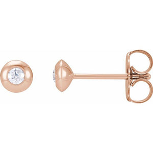 14K Gold Natural Diamond Domed Bezel-Set Earrings - Options Available