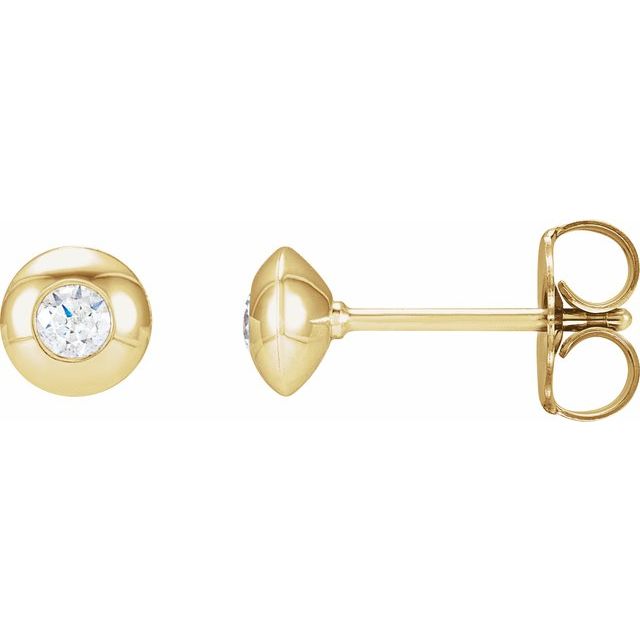 14K Gold Natural Diamond Domed Bezel-Set Earrings - Options Available