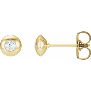 14K Gold Natural Diamond Domed Bezel-Set Earrings - Options Available